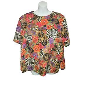 Vintage Three Flaggs California Womens 18 Blouse Floral Baroque Colorful Artsy